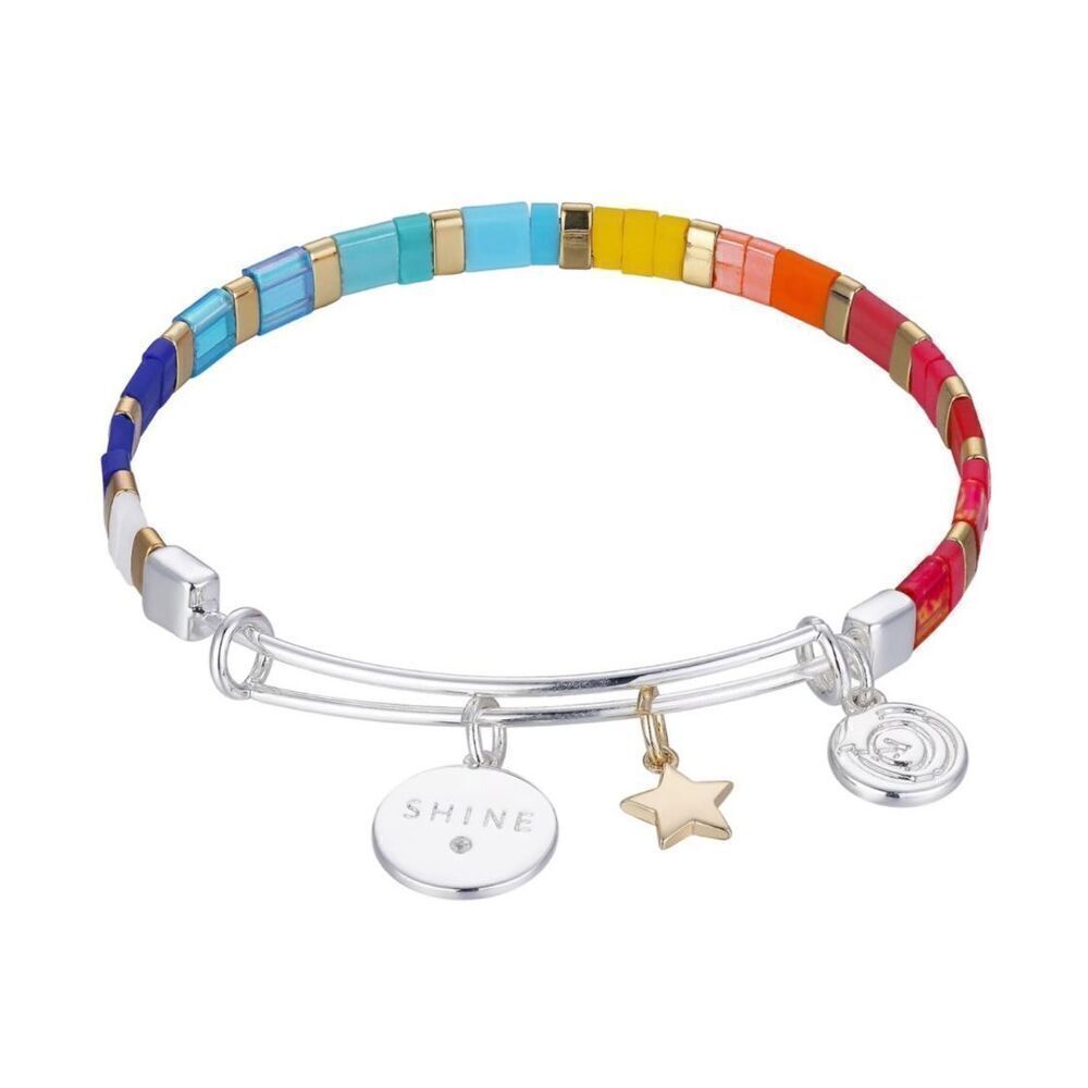 Love This Life Two-Tone Multicolor "Shine" Star Bangle Bracelet Gift Idea Pride